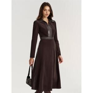 NWT Women's Commense Faux Leather Panel Corduroy Midi Dress Sz M